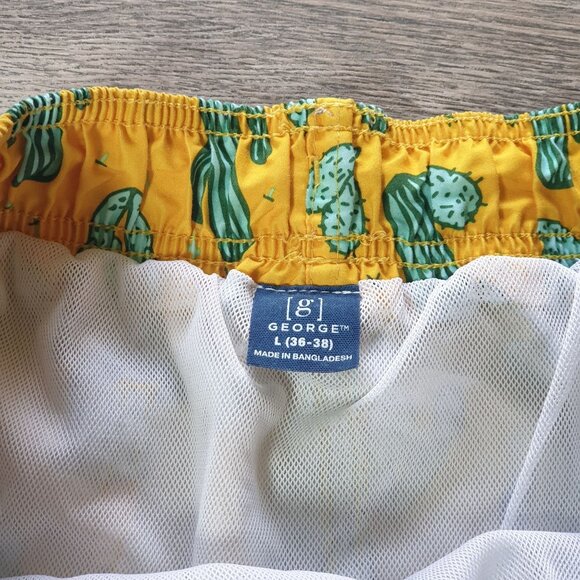George Swim Trunks Yellow Cactus Print Shorts Elastic Drawstring L 36-38 Pool - Picture 4 of 6